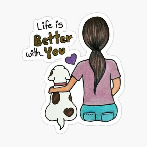 Dog Lover Illustration, Funny Journal Prompts, Girl With Dog Illustration, Dog And Me, Funny Journal, Lover Illustration, Puppy Stickers, Small Dog Tattoos, Girl With Dog