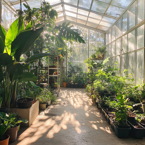 Summer greenhouse aesthetic Martha Stewart Greenhouse, Flower Garden Greenhouse, Big Greenhouse Aesthetic, Green House Flowers, Vintage Greenhouse Aesthetic, Greenhouses Aesthetic, British Greenhouse, Green House Interior Ideas, Aesthetic Green House