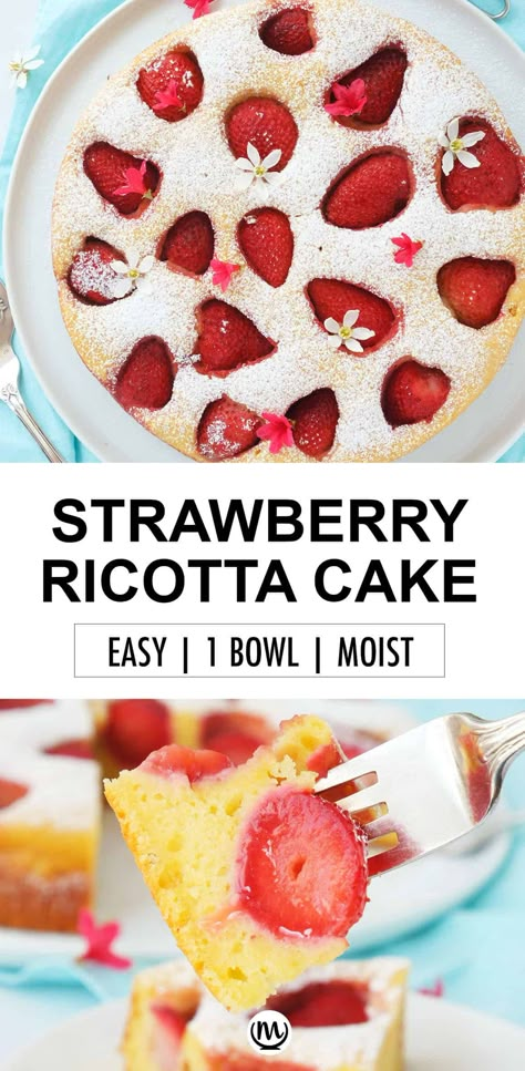 Recipes Using Ricotta Cheese, Recipe Using Ricotta, Strawberry Ricotta, Ricotta Dessert, Ricotta Cake Recipes, Yummy Things To Bake, Ricotta Recipes, Ricotta Cake, Summer Baking