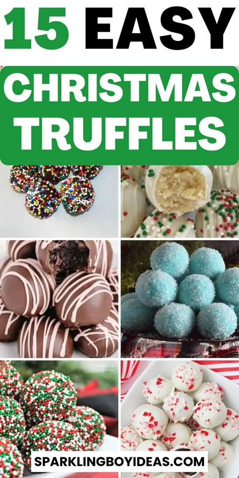 Christmas truffles are traditionally made during the holidays. Christmas truffles are the perfect Christmas gifts for anyone. They're cheap and always great to eat! These Christmas truffle recipes will make perfect holiday gifts or holiday treats to share with your family and friends this coming season. From oreo truffles, and peppermint truffles, to coconut truffles and chocolate truffles, you'll find a variety of holiday truffles. so don't miss any of these delicious Christmas desserts. Christmas Treat Giveaways, Easy Truffle Recipe, Sugar Cookie Truffles, Truffle Recipe Christmas, Red Velvet Truffles, Holiday Truffles, Peppermint Truffles, Cookie Truffles, Truffle Recipes