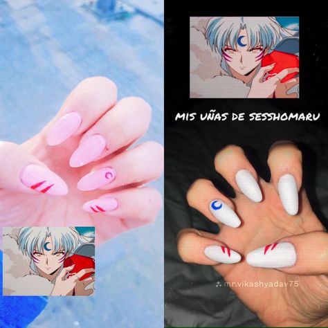 Inuyasha Nail Art, Anime Nail Art Designs, Inuyasha Nails, Simple Anime Nails, Anime Themed Nails, Anime Nail Ideas, Anime Inspired Nails, Anime Nail, Nail Drawing