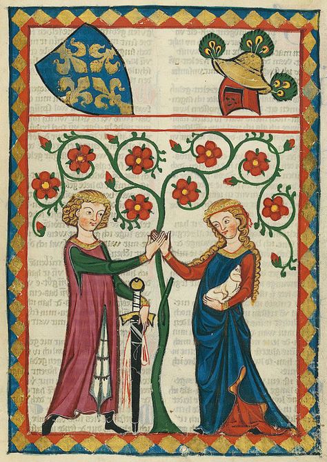 Courtly Love, Medieval Artwork, Medieval England, Medieval Paintings, Book Of Hours, Medieval Manuscript, Medieval Clothing, Saint Valentine, Illuminated Manuscript