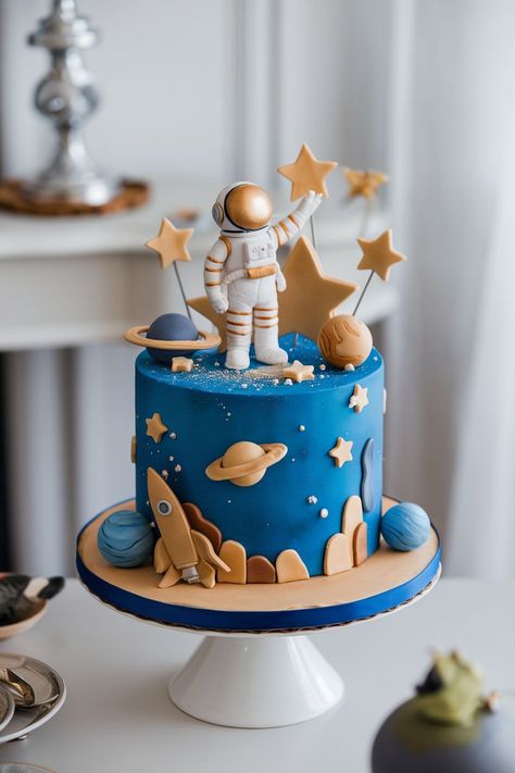 25+ Magical Outer Space Birthday Cake Ideas for A Birthday Bash Space Theme Birthday Cake, Two The Moon Birthday Party Boy, Space Cake Ideas, Outer Space Birthday Cake, Space First Birthday Party, Cosmic Cake, Space Birthday Cake, Space Theme Party Decorations, Rocket Ship Cakes