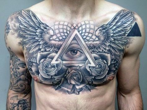 Chest Piece Tattoo, Chest And Back Tattoo, Full Chest Tattoos, Cool Chest Tattoos, Pieces Tattoo, Chest Tattoos For Women, Chest Piece Tattoos, Egyptian Tattoo, Chest Tattoo Men