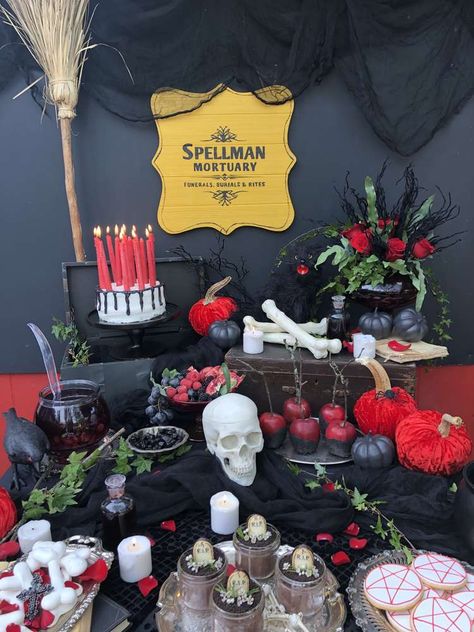 Witch/ Halloween/ Sabrina Halloween Party Ideas | Photo 3 of 19 | Catch My Party Witch Birthday Party Ideas, Witch Party Ideas, Witches Brunch, Calavera Halloween, Netflix Party, Rip 20s, Winter Solstice Party, Fairytale Food, 15th Birthday Party Ideas