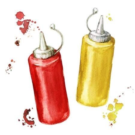 Mustard Illustration, Ketchup And Mustard, Food Van, Watercolour Ideas, Ariel Disney, Food Wallpaper, Gcse Art, Design Posters, Banner Printing