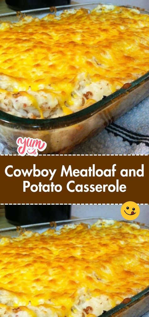 Cowboy Meatloaf and Potato Casserole Beef Casseroles Dinners, Cowboy Meatloaf, Savory Meatloaf, Meat And Potatoes Recipes, Onion Strings, Meatloaf Casserole, American Comfort Food, Leftover Meatloaf, Meatloaf Dinner