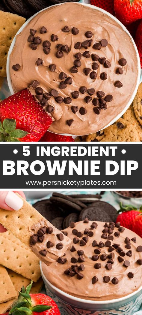 Easy Brownie Batter Dip, Dip For Strawberries, Brownie Dip, Greek Yogurt Brownies, Dips Dessert, Brownie Batter Dip, Persnickety Plates, Easy Dessert Dips, Dessert Dip Recipes