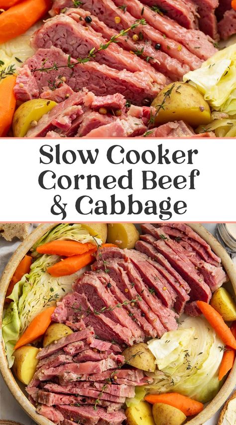 This slow cooker corned beef and cabbage is the easiest way to get the most ultra tender corned beef out there. Cooked low and slow with cabbage, potatoes, and carrots for an authentic Irish meal, I serve mine with a creamy horseradish sauce and plenty of dark beer! Tender Corned Beef, Cabbage Slow Cooker, Irish Meal, Corned Beef Recipes Slow Cooker, Crock Pot Corned Beef, Slow Cooker Corned Beef, Cooking Corned Beef, Corn Beef, Corned Beef And Cabbage