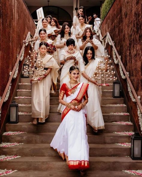 #JustMarried - Introducing wedding pictures of Actress Mouni Roy to Suraj Nambiar. This beautiful Bollywood Style Destination wedding in Goa is a great insipration for all 2022 Weddings. #shaadisaga #indianwedding #celebritywedding #intimatwedding #simplewedding #destinationwedding #bigfatindianwedding #destinationweddingingoa #mouniroy #mouniroywedding #mouniroyhusband #mouniroyboyfriend #mouniroyweddingphotos #mouniroymarriage #mouniroyweddingpictures #mouniroyandsurajnambiar #mouniroylehenga South Indian Bridesmaids, Fairytale Woods, Bride And Bridesmaid Pictures, South Indian Bride Saree, Bridal Entry, Bride Entry, Bridesmaid Photoshoot, Indian Bridesmaids, Sarees South Indian