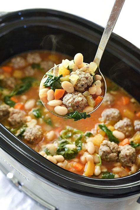 Slow Cooker Tuscan White Bean Soup | foodiecrush.com Tuscan White Bean Soup, Bean And Sausage Soup, Tuscan White Bean, Beans And Sausage, Sausage Soup, Lasagna Soup, White Bean Soup, Crock Pot Soup, Crock Pot Slow Cooker