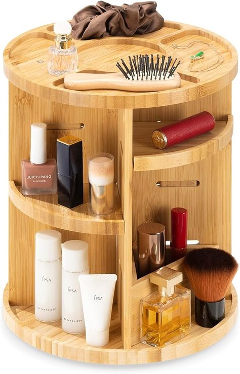 Navaris Make Up Organiser 360° Rotatable - Storage for Cosmetics Perfume - Rotating Bamboo Makeup Stand - 25 x 30.5 cm Bathroom Decoration - Makeup Shelf Light Brown : Amazon.de: Beauty Wood Makeup Organizer, Wooden Makeup Organizer, Makeup Shelf, Shelf Light, Bamboo Makeup, Makeup Shelves, Makeup Stand, Shelf Lighting, Make Up Organiser