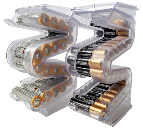 Battery Ladder (TM) Clear AA & AAA Combo Battery Holder/Storage - Vertical Organizer Case That Holds 28 AAA & 20 AA Batteries - Stackable, Expandable Wire Closet Shelving, Battery Holders, Great Gifts For Dad, Battery Holder, Battery Storage, Plastic Design, Aaa Batteries, Aa Batteries, Storage System