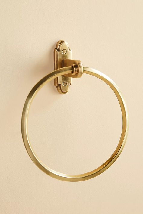 Raina Towel Ring | Anthropologie Towel Ring Placement Bathroom, Hand Towel Hook, Brass Bathroom Hardware, Bathroom Towel Ring, Hand Towel Ring, Gold Bathroom Accessories, Bronze Bathroom, Bamboo Towels, Hand Towel Holder