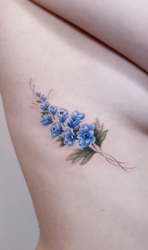 Larkspur And Bee Tattoo, Larkspur And Rose Flower Tattoo, Delphinium Tattoo Simple, Larkspur Black And White Tattoo, Larkspur Ankle Tattoo, Blue Larkspur Tattoo, Delphium Flower Tattoo, Delicate Bouquet Tattoo, Blue Delphinium Tattoo