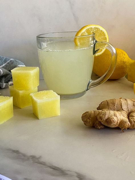 Lemon Ginger Wellness Shots, Ginger Acv Shots, Diy Gut Health Shots, Lemon Ginger Ice Cubes For Hot Water, Ginger Lemon Cubes, Lemon And Ginger Shots Frozen, Frozen Ginger Shots, Lemon And Ginger Ice Cubes, Ginger And Lemon Shots