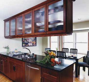 Hanging Cabinets Kitchen Design Ideas, Pictures, Remodel and Decor Evergreen Kitchen, Hanging Kitchen Cabinets, Glass Upper Cabinets, Glass Kitchen Cabinet Doors, Home Depot Kitchen, Kitchen Peninsula, Upper Cabinet, Upper Kitchen Cabinets, Refacing Kitchen Cabinets