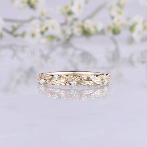 Unique Diamond Wedding Band Unique Leaf Wedding Band Nature Inspired Vintage Wedding Ring Women Gold Rings Promise Anniversary Gift Women - Etsy Wedding Band Female, Wedding Band Designs For Women, Leafy Wedding Band, Wedding Band Gold Women, Rose Gold Wedding Band For Women, Wedding Band Ideas For Women, Simple Wedding Bands For Women, Gold Promise Rings For Her, Vine Wedding Band