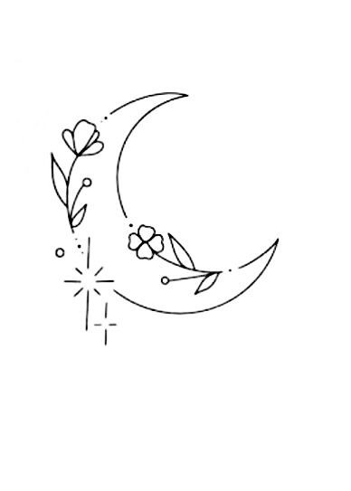 Small Crescent Moon Tattoo Design, Moon And Flowers Tattoo Design, Floral Moon Tattoo, Flower Moon Tattoo, Moon And Flower Tattoo, Maching Tattoos, Flower Tattoo Ideas, Minimal Tattoo Design, Mom Tattoo Designs