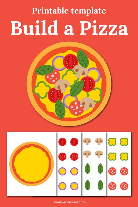 Pizza Toppings Printable For Kids, Printable Pizza Toppings, Pizza Role Play, Pizza Printable, Pizza Craft, Free Printable Games, Pumpkin Template, Pizza Ingredients, Kids Cuts