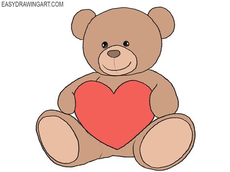 How to Draw a Valentine Bear - Easy Drawing Art Valentines Bear Drawing, Valentine’s Day Drawings Easy, Valentines Day Drawings Easy, Valentines Drawings Ideas Easy, Teddy Bear Sketch, Valentine Drawing, Teddy Bear Drawing, Valentine Bear, Valentine Doodle