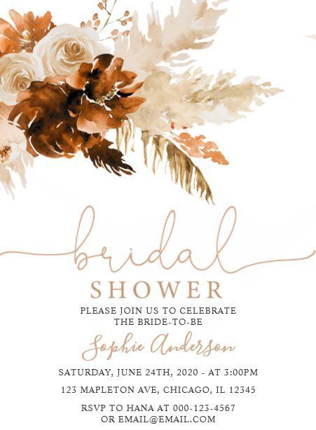 Modern Bridal Shower Invitations, Bohemian Bridal Shower, Burnt Orange Weddings, Rustic Bridal Shower Invitations, Modern Bridal Shower, Bridal Bachelorette Party, Bridal Shower Diy, Baby Shower Invitaciones, Boho Bridal Shower