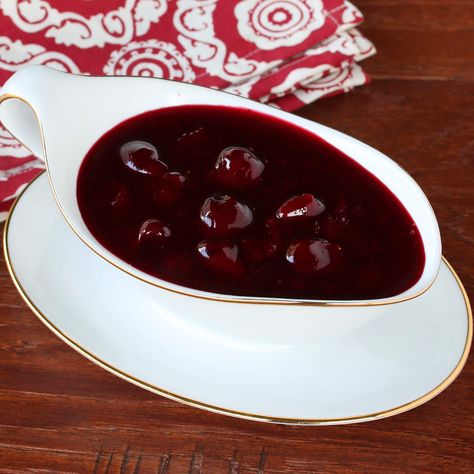 This quick and easy cherry sauce is the perfect accompaniment to your dessert - everything from pound cake to waffles, pudding and ice cream! Danish Rice Pudding, Cherry Sauce Recipe, Almond Rice, Danish Recipes, Cherry Sauce, Bing Cherries, Dessert Sauce, Cherry Desserts, Frozen Cherries