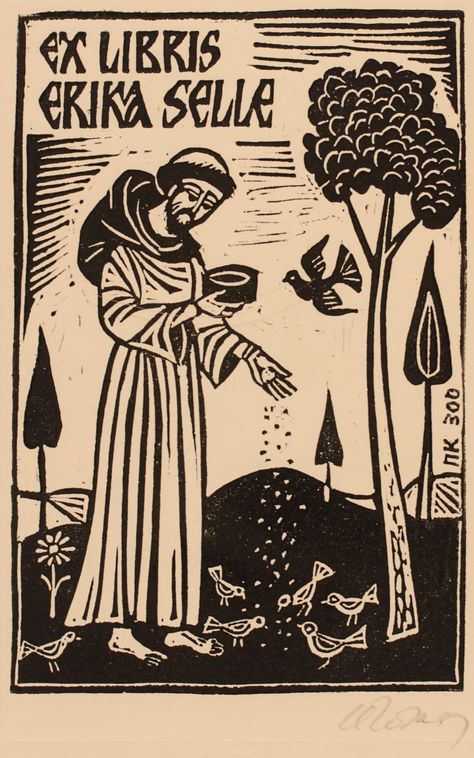 Pencho Koulekov, Art-exlibris.net St Francis Assisi, The Troubadour, Bird Man, Saint Francis Of Assisi, Saint Francis, Linocut Art, Francis Of Assisi, St Francis, Ex Libris