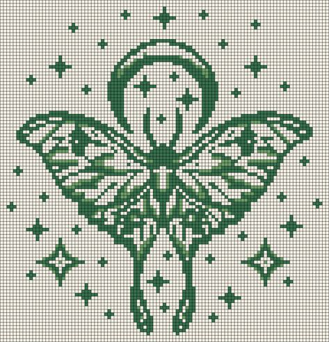 Insect Cross Stitch Pattern Free, Skeleton Cross Stitch Pattern Free, Pixel Moth Pattern, Dragonfly Grid Pattern, Insect Cross Stitch Pattern, Cross Stitch Patterns Goth, Lunar Moth Pixel Art, Crochet Alpha Pattern Free, Moth Cross Stitch Pattern Free