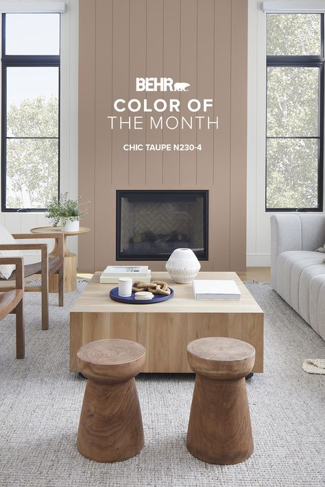 Elevate the mood in your home with the November Color of the Month, Chic Taupe. This sophisticated hue is a soothing backdrop in any space. Taupe Paint Colors, November Colors, Taupe Paint, Behr Colors, Taupe Walls, Color Of The Month, Paint Color Inspiration, Green Paint Colors, Paint Colors For Living Room