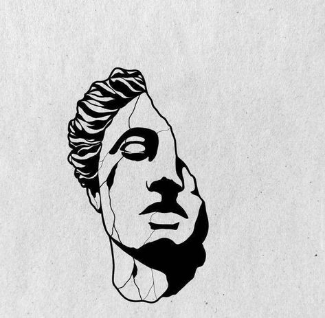 Tattoo Ideas For Men Abstract, Rome Statue Tattoo, Greek Mythology Tattoos Minimalist Men, Self Reflection Tattoo, Small Tattoos For Men With Meaning, Greek Statue Tattoo, Greek Drawing, Optical Illusion Tattoos, Illusion Tattoos