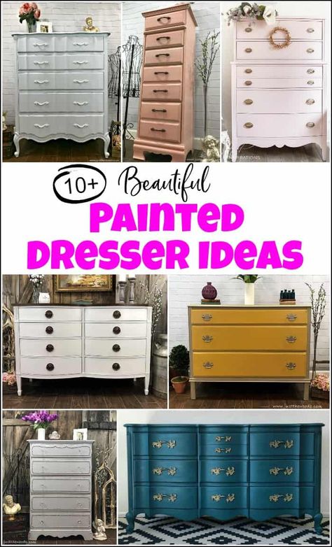 10  of the Best and Beautiful painted dresser ideas when you want to paint a dresser and need some inspiration. Painted furniture ideas to inspire you. #painteddresserideas #painteddressers #howtopaintadresser #paintedchestofdrawers #painteddresserbeforeandafter #paintedfurniture #paintedfurnitureideas #paintingfurniture Painted Dresser Ideas, Paint Dresser Diy, Paint A Dresser, Dresser Paint, Dresser Makeovers, Painted Furniture Ideas, Best Spray Paint, Painted Dressers, Painting Old Furniture