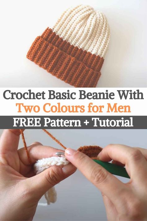 Crochet Mens Hat Pattern Free, Crochet Basic Beanie, Mens Beanie Crochet Pattern, Crochet Mens Hat Pattern, Mens Hat Pattern, Mens Crochet Beanie, Beanie Pattern Free, Crochet Hats For Boys, Crochet Mens Hat