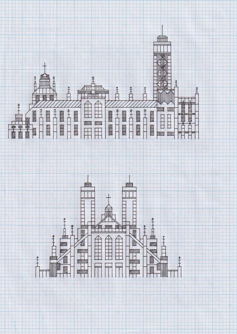 Building Structure Drawing, Gothic Architecture Drawing Easy, Draw On Graph Paper, Graph Paper Art Design, Drawing On Graph Paper, Stone Structures, Structural Drawing, Graph Paper Designs, Armband Tattoos