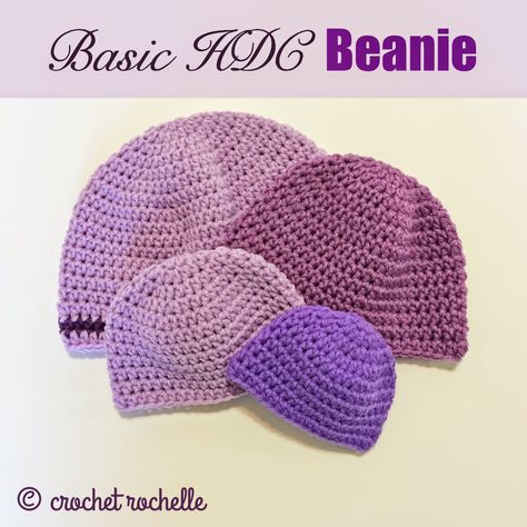 Basic HDC Beanie Pattern by Tia Davis. in 10 sizes (newborn - extra large). Aran weight yarn, 5.5mm hook. Crotchet Beanies, Hdc Crochet, Crocheted Beanies, Beanie Pattern Free, Crochet Beanie Pattern Free, Crochet Bloggers, Crochet Beanies, Crocheting Projects, Crocheted Hats