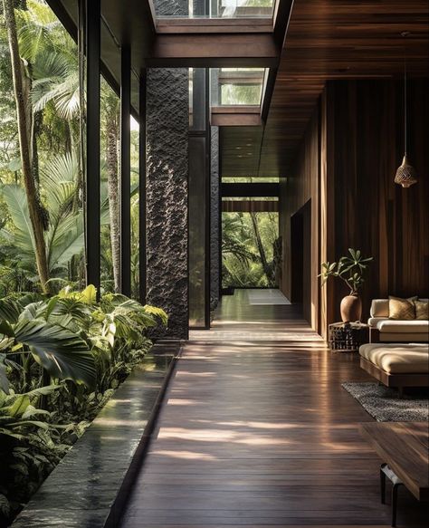 ⭐️ Earthy House Exterior, Japandi Exterior Design, Modern Nature House, Japandi Architecture, Mcm Architecture, Modern Home Interior, Earthy Home, Bali House, Tropical Architecture