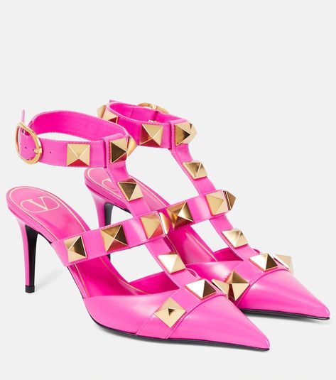 Valentino Garavani for Women | Mytheresa Rose Shoes, Pink Pumps, Studded Leather, Runway Show, High Heel Pumps, Leather Pumps, Pump Shoes, Valentino Garavani, Calf Leather