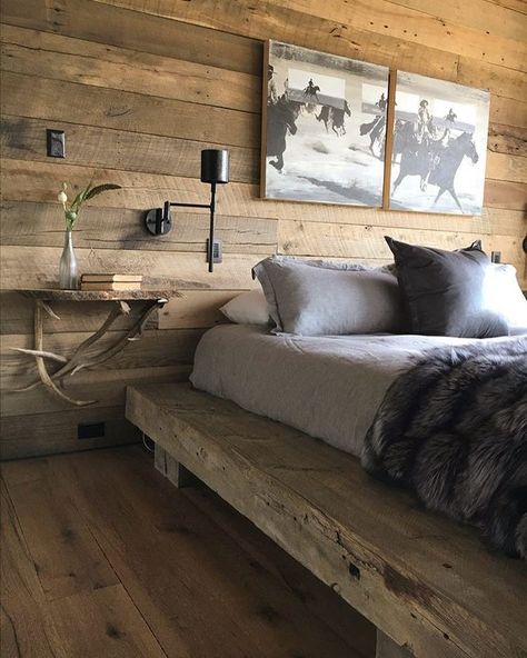 Rustic Scandinavian Bedroom, Modern Floors, Modern Wood Bed, Scandinavian Bedroom Decor, Office Rustic, Wood Bed Design, Cabin Bedroom, Scandinavian Bedroom, Rustic Bedroom