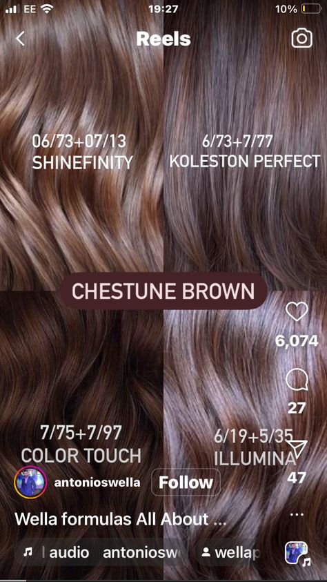 Igora Hair Color, Brown Hair Color Chart, Chestnut Brown Hair, Hair Foils, Colour Touch Wella, Wella Hair Color, Strawberry Blonde Hair Color, Redken Hair Products, Hair Color Caramel