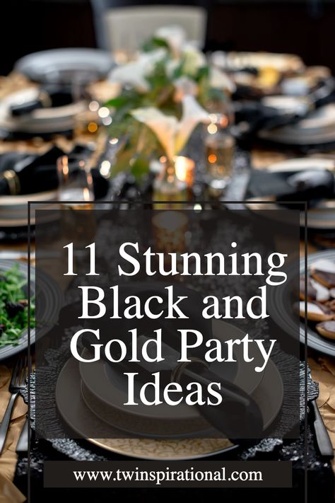 Start the new year with a bang! Our party guide features glamorous table decor, exquisite champagne, and delicious bites, promising a dazzling NYE celebration full of delightful moments and memories. Black And Gold Party Appetizers, New Year Theme Party Ideas Black Gold, Table Decorations For New Years Eve, New Year Eve Centerpieces, Cheap Gold Centerpieces, New Eve Table Decor, New Years Eve Dinner Party Table, Black Gold Tablescape, New Year’s Eve Wedding Table Decor