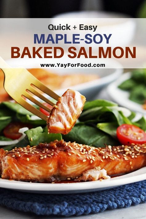 Maple-Soy Baked Salmon Recipe - Yay! For Food Maple Soy Salmon, Maple Salmon Recipes, Beef Burrito, Baked Salmon Recipe, Salmon Marinade, Garlic Butter Salmon, Marinated Salmon, Butter Salmon, Healthy Salmon Recipes