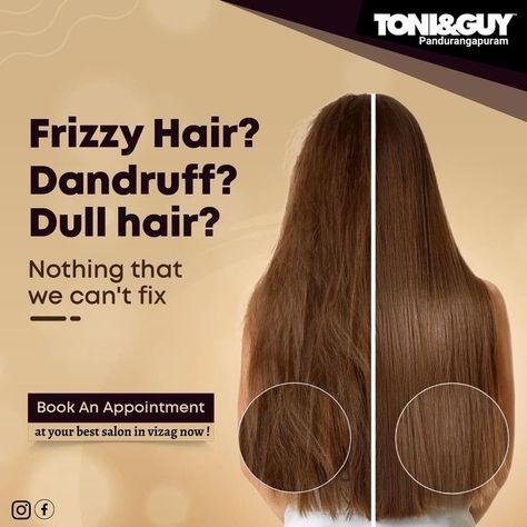 We strongly believe that different hair types have different solutions and we, at TONI&GUY are committed to deliver what your hair actually needs to be healthy. Walk in to our Pandurangpuram outlet and get a complementary personalised consultation anytime. For more details visit our best salon in vizag #HairGoals #HairStyle #Haircut #HairDesign #HairColor #HairCare #HairTreatment #ToniAndGuy #Salon #HairAndMakeup #2022HairTrends #2022HairStyle #HairSpa #ToniAndGuyin vizag #Hairdressing Hair Salon Social Media, Hair Salon Marketing, Hair Dandruff, Toni And Guy, Different Hair Types, Different Hair, Salon Ideas, Hair Spa, Dull Hair