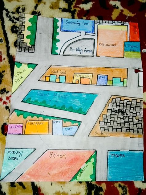 Maths project on map using geometrical shapes of your neighborhood Geometric City Project, Maths Project, Coordinate Geometry, High School Project, Map Projects, Geometrical Shapes, Drawing Examples, Geometric Poster, Math Projects