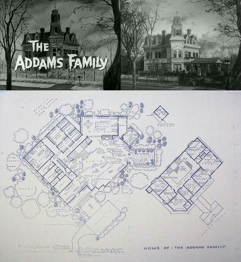 The Addams family floor plan. ♡♡♡ Wednesday Addams Sims 4, Adams Family House, Gothic Homemaking, Addams Family House, Sims Design, Haunted Manor, Addams Familie, Bloxburg Builds, Adams Family