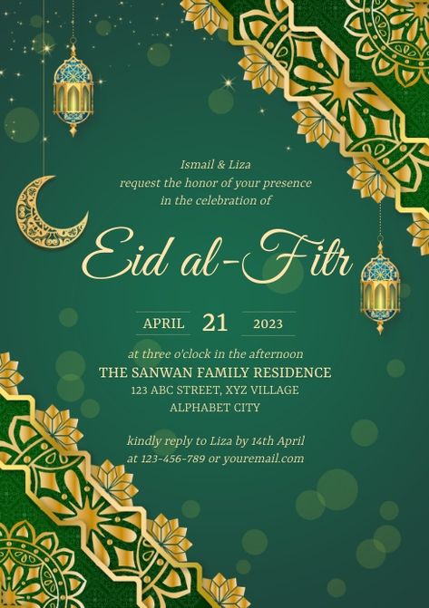 Eid Invitation Card Template, Eid Invitation Card, Eid Al Fitr Design, Eid Card Template, Eid Mubarak Cards, Promotion Celebration, Bridal Show Booths, Eid Celebration, Eid Prayer