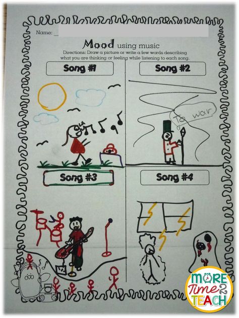 Teaching MOOD with MUSIC Teaching Mood And Tone, Teaching Music Elementary Activities, Music And Art Activities, Grade 3 Music Activities, Music And Emotions Activities, Music And Emotions, Music Classroom Posters, Feelings Lessons, Music Therapy Interventions