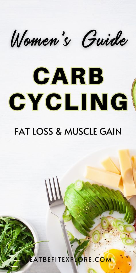 Graphic with the text "Women's Guide Carb Cycling Fat Loss & Muscle Gain" Carb Cycling For Endomorph Women, Endomorph Carb Cycling, Carb Cycling For Women, Carb Cycling Diet Plan, Cycling For Women, Keto Carb Cycling, Shred Diet, Muscle Gain Diet, Carb Cycling Meal Plan