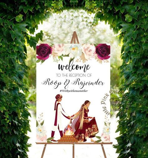 Indian wedding welcome sign in Desi wedding signs Hindu image 1 Wedding Welcome Board, Hindu Wedding Ceremony, Royal Indian, Reception Sign, Wedding Reception Signs, Desi Wedding Decor, Indian Wedding Reception, Wedding Entrance, Welcome Signs