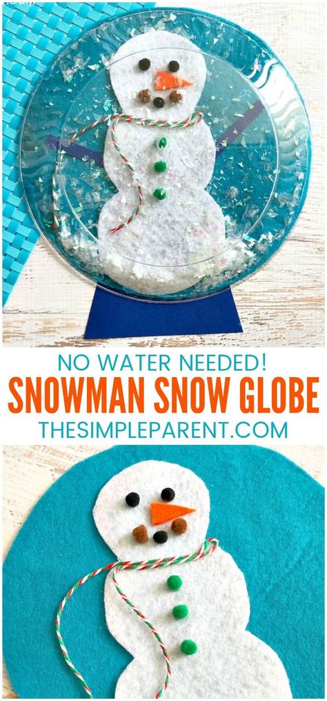 Snowman Snow Globe Craft - This easy #DIY craft for kids is perfect for #preschool through kindergarten. Older kids can help out too! You can use pom poms, ribbon, and leftover craft supplies to decorate the snowman! #kidsactivities #kidsart This activity is great one #fortoddlers and #forkidstomake! Heck, I love it so much, I think it is great #foradults too! Kindergarten Snowman Crafts, Snowman Projects For Kids, Frosty The Snowman Crafts, Snow Globe Craft, Diy Craft For Kids, Snowman Snow Globe, Kindergarten Christmas, Winter Bulletin, Snow Globe Crafts