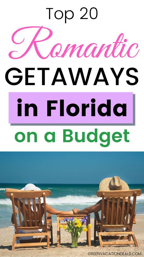 Find out how to enjoy a romantic getaway in Florida... on a budget! These are the 20 best romantic getaways in Florida that are also available at great rates. This is perfect if you want to take a romantic vacation as a couple but you also need something affordable. These include places to stay in Fort Lauderdale, Miami Beach, Key West, St. Augustine, Orlando, Panama City Beach, Daytona Beach & more. Great for a honeymoon, Valentine’s Day trip, long weekend, etc. #FloridaTravel #RomanticTravel Romantic Florida Getaway, Cheap Romantic Getaways, Florida Honeymoon, Cheap Weekend Getaways, Romantic Beach Getaways, Best Romantic Getaways, Romantic Couple Getaways, Florida Getaway, Romantic Hotels